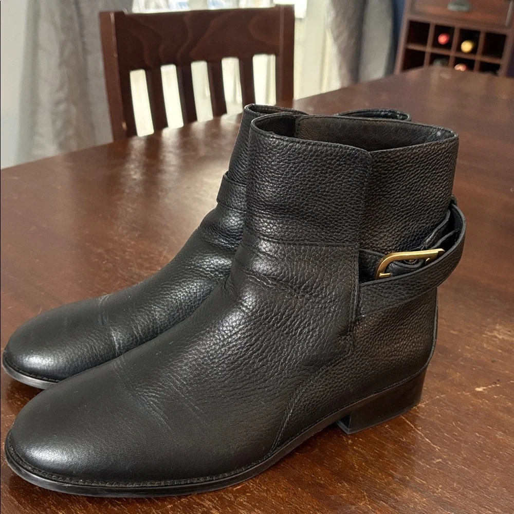 Tory‎ Burch Brooke Ankle Boots with Gold Buckle - Tumbled Black
